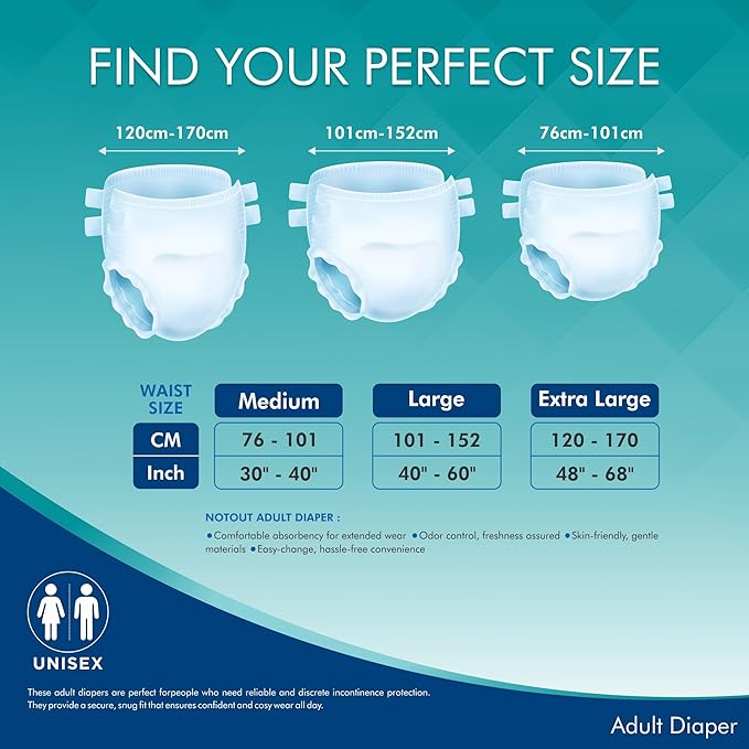 Adult Diaper Tape Style,XtraLarge, Waist 76-101cm, 12 Hrs Absorption, Unisex, Odour Control, 10 Count (Pack of 1)