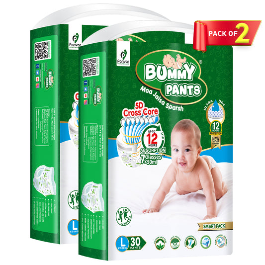 Baby Diaper in Large size, 60 Count, Anti-Rash Layer, 12Hrs Protection, 9-14kg (pack 2)