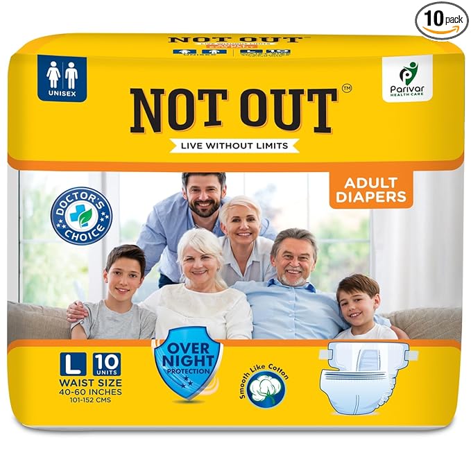 Adult Diaper Tape Style,Large, Waist 76-101cm, 12 Hrs Absorption, Unisex, Odour Control, 10 Count (Pack of 1)