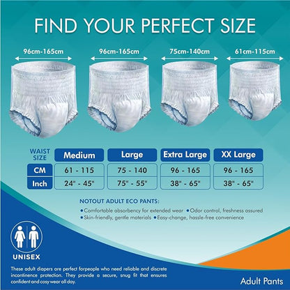 Adult Diaper Pants, Extra Large Size, Waist (96-165cm), 12 Hrs Absorption, Unisex with Extra Soft, Odour Control, 10 Count (Pack of 1)