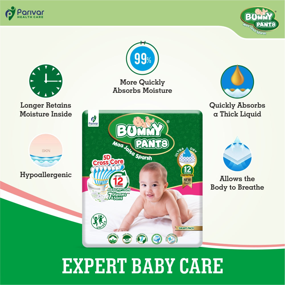 Baby Diaper in Medium size, 54 Count, 5D Core, Anti-Rash Layer, 7-12kg